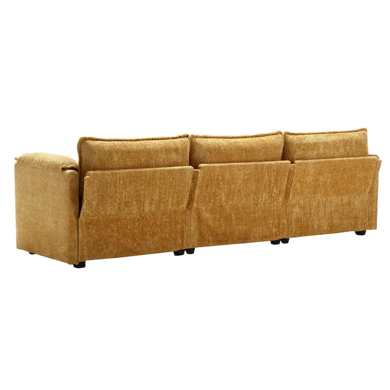 Yellow 112.2 L-Shaped 4-Seat Sectional Sofa in Modern Boucle Fabric with Removable Cushions and Detachable Armrests
