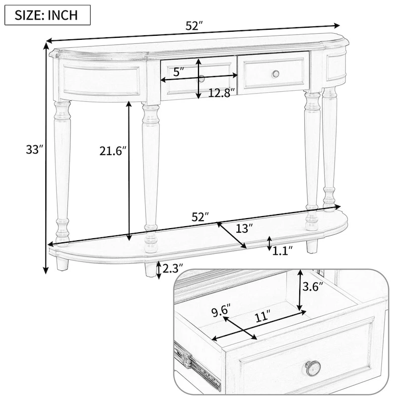 Retro Circular Curved Design Console Table with Open Style Shelf