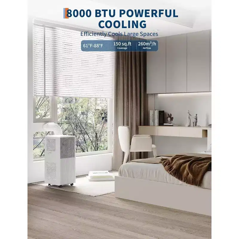 Acekool 8,000 BTU Portable Air Conditioner, 3-in-1 AC Dehumidifier Fan, Dual Motors, Auto Swing, Remote, for Rooms up to 350 Sq. Ft, White