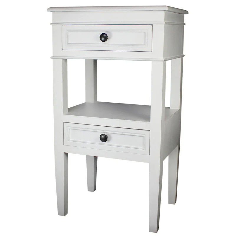 Wooden Side Table with 2 Drawers and Shelf - Antique Finish