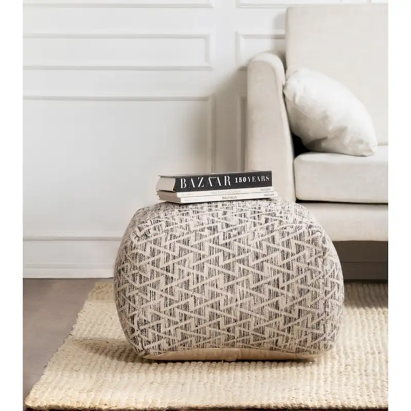 Jani Lafayette 22- inch Square Black Pouf Ottoman - Handmade Footrest for Living Room, Bedroom, Patio