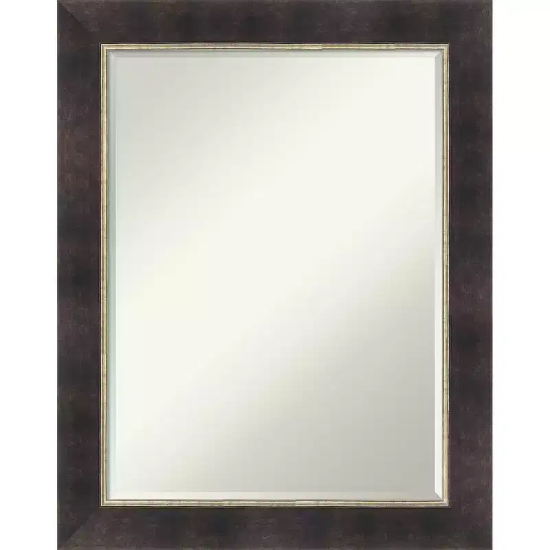 Amanti Art Odin Antique Bronze Petite Bevel Wood Bathroom Wall Mirror 28.75 x 22.75 in.