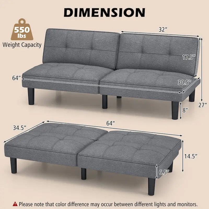Convertible Folding Futon Sofa Bed with 6-Position Adjustable - See Details