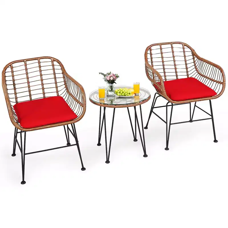 Costway 3PCS Patio Rattan Bistro Set Coffee Table Armchair Garden