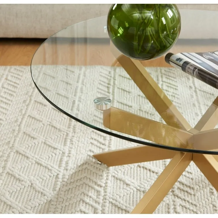 35.4 Round Coffee Table With Glass Top