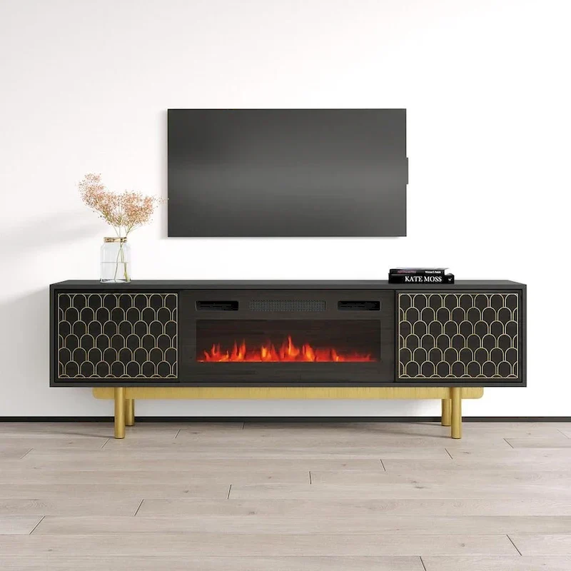 Modern TV Stand with Electric Fireplace - High Gloss