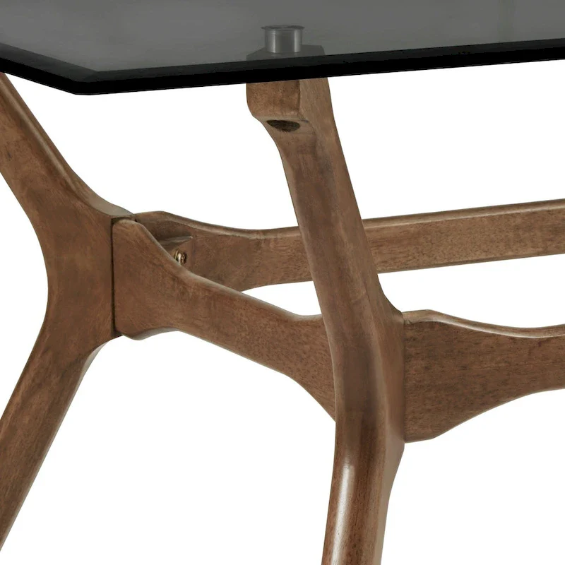 Dark Walnut / Glass / Smoke Glass Mid-Century Rectangular Dining Table with Tapered Legs – Seats 6