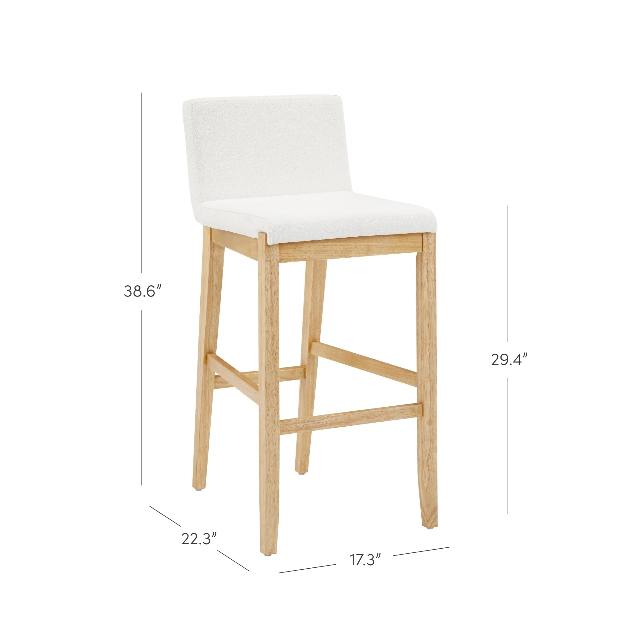 Gracie Modern Bar Stool, Boucle Upholstered Chair and Brushed Wooden Legs