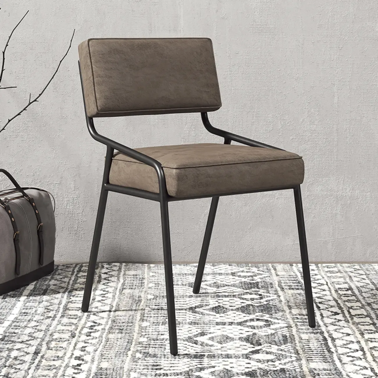 Modern Rectangle Faux Leather Open Back Dining Chair
