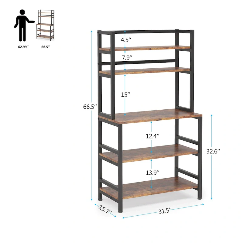 5-Tier Kitchen Bakers Rack with Hutch - Brown/Black/White