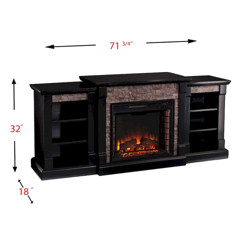 SEI Furniture Hay River Black Electric Fireplace with Bookcases