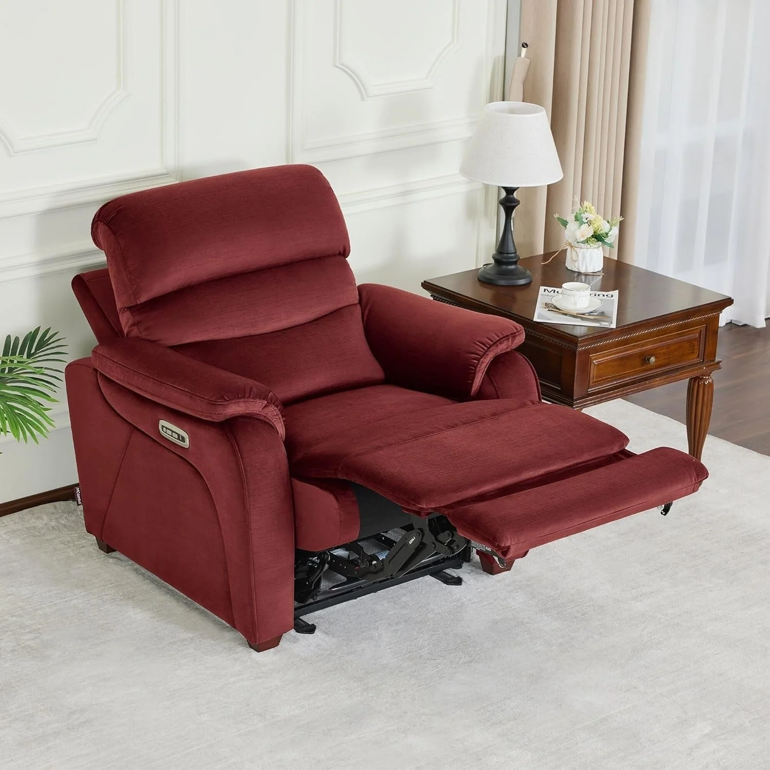 MCombo Zero Wall-Hugger Power Recliner Chair with Adjustable Headrest, Perfect for Small Spaces and RV, Fabric ST257