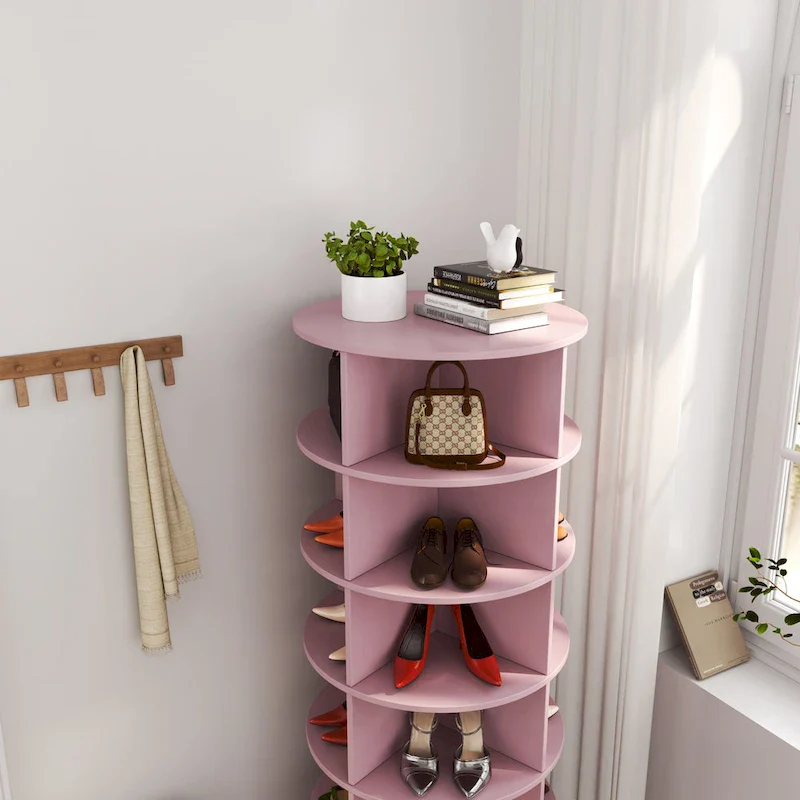 Pink 360° Rotating Shoe Cabinet – 6-Layer, Holds 24 Pairs