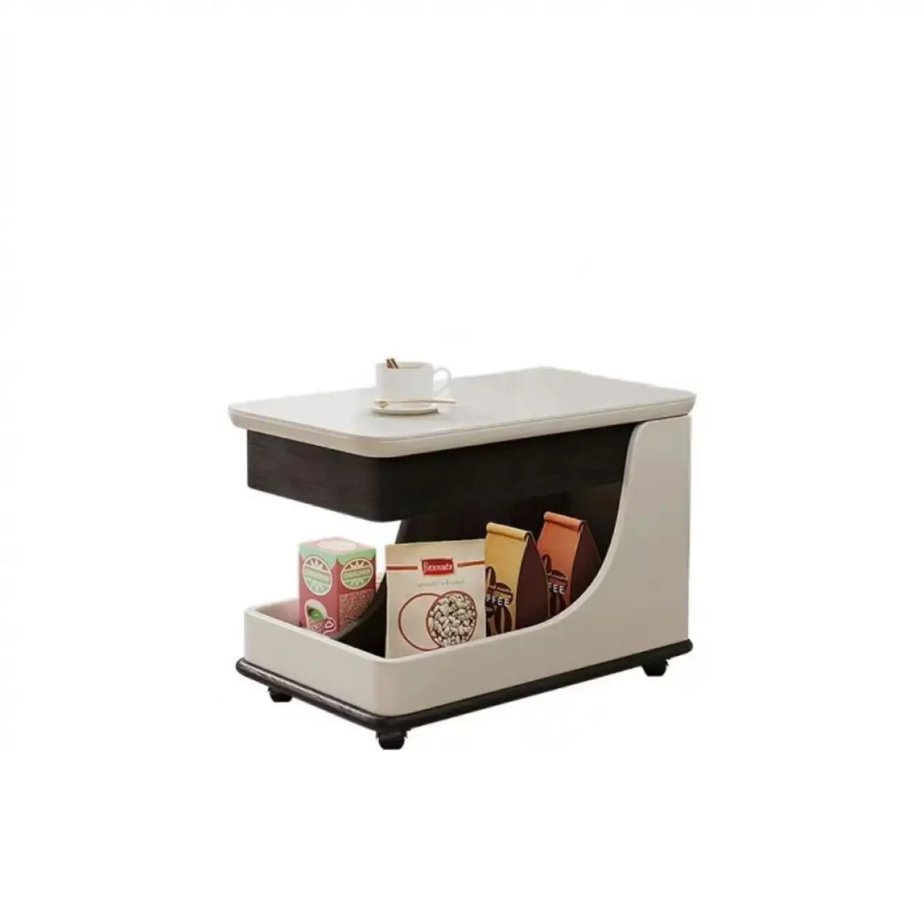 White Adjustable Top Modern Rolling Wood Side Table