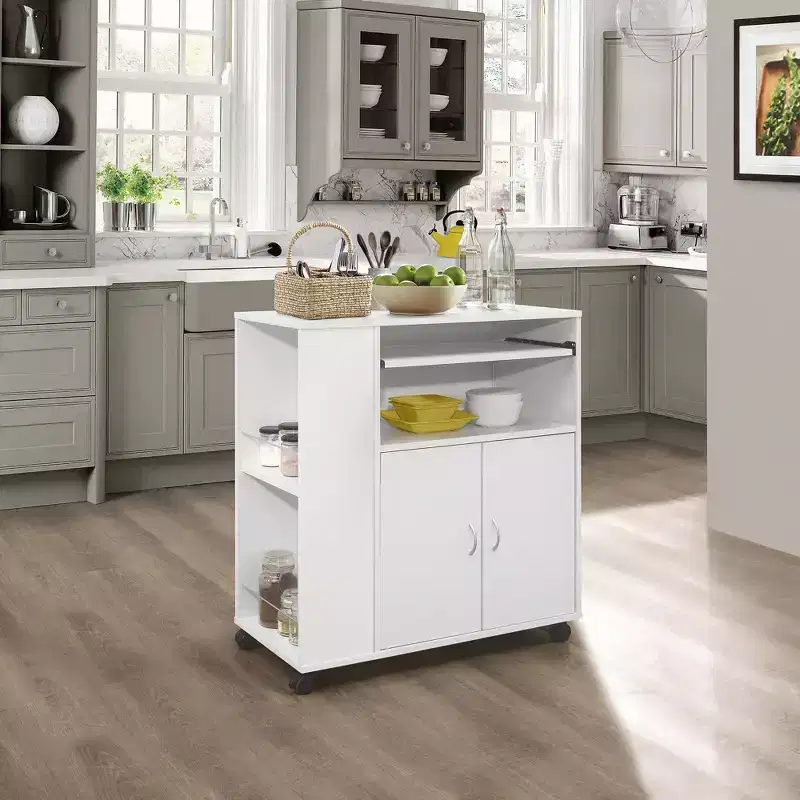 Kings Brand Furniture Alaina Kitchen Island Rolling Cart on Wheels with Storage Cabinet