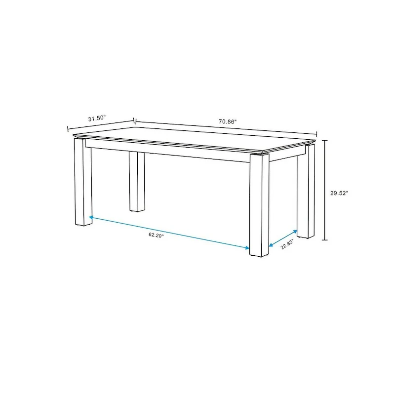 Rectangular Solid Wood Dining Table, 70.86 in., Seats 8