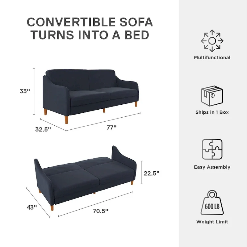 Convertible Coil Futon with Linen Upholstery