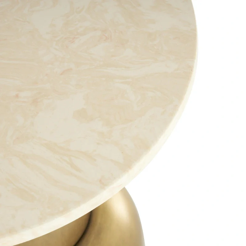 Metal Pedestal Side End Accent Table with Cream Marble Tabletop - Gold