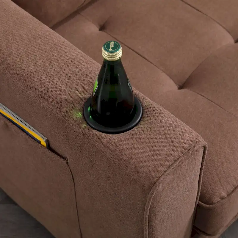 Oaks Aura Upholstered Futon Sofa with Pull-Out Sleeper Couch, Muticolour Choice Foldable Tufted Loveseat With Cup Holder