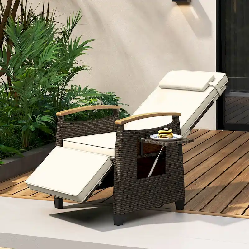 Costway 1/2 PCS Patio Wicker Recliner Chair with Adjustable Backrest