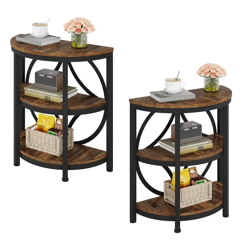 Half Round End Table, 3-Tier Narrow Side Table
