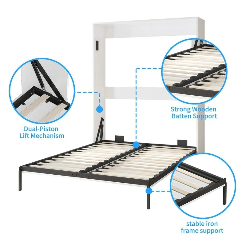 Mixoy Murphy Bed,Folding Wall Bed with 2 Side Cabinet Shelves