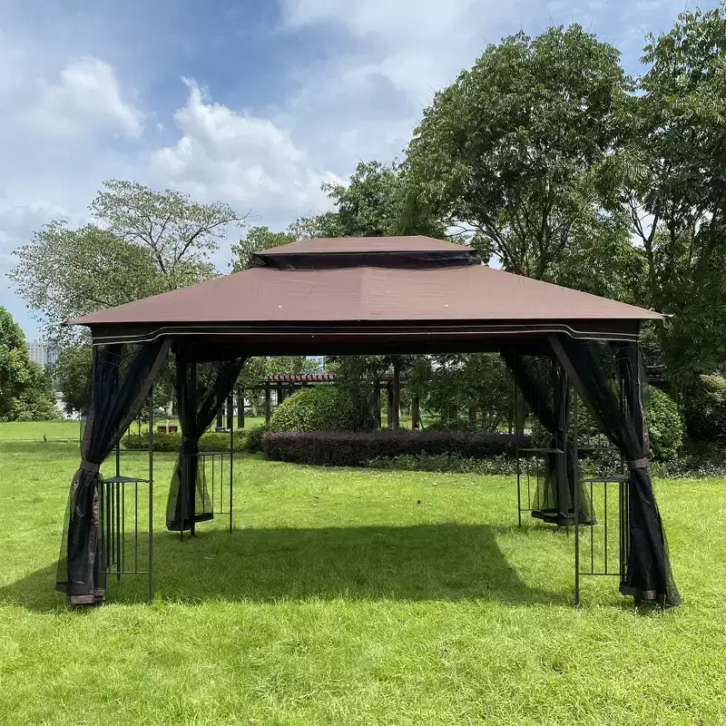 Clihome 13x10 FT Outdoor Patio Gazebo Canopy with Double Vent Roof & Removable Mosquito Netting, Grey