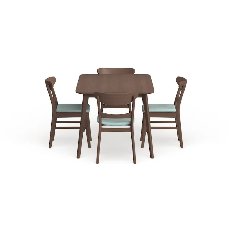 Mid-Century 5-Piece Dining Set, Walnut & Oak Finish, Upholstered Chairs