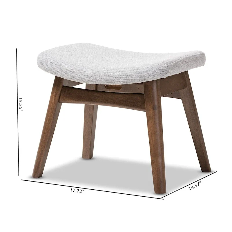 Light Grey Fabric Upholstered Footstool with Walnut Frame