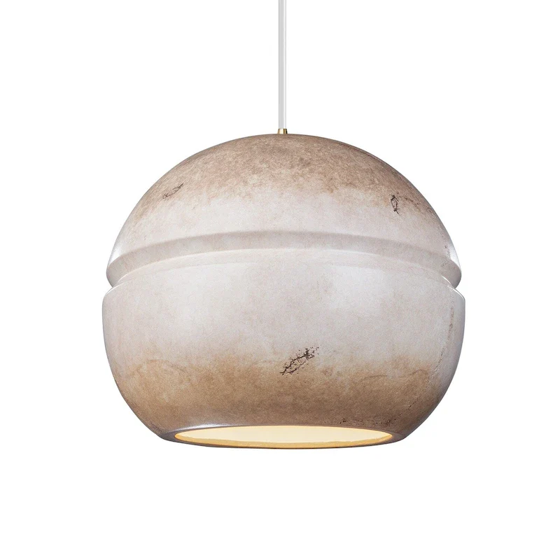 Carson Carrington Sallebyn Greco Travertine Shade Pendant - Antique Brass, Greco Travertine, White