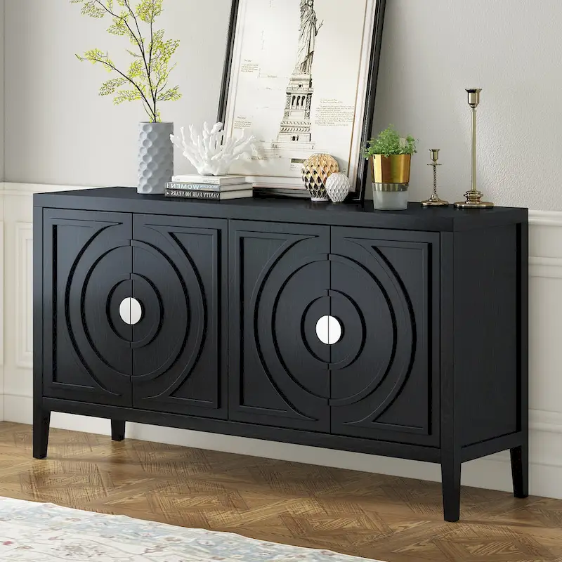 Retro Sideboard door with Circular Groove Design Round Metal Door Handle for Entrance, Dinning Room, Living Room