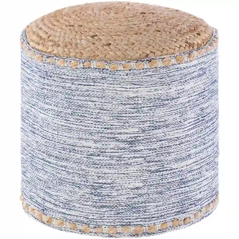18-Inch Cylinder Pouf - Natural Woven Cotton and Jute