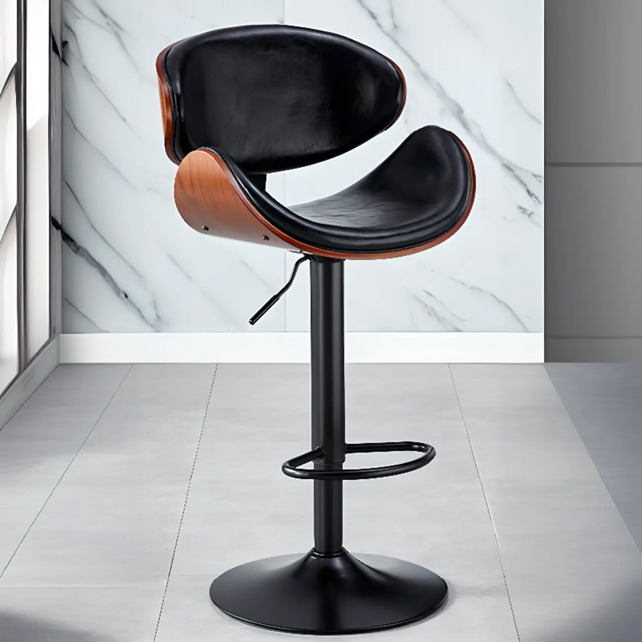 Bucket Adjustable Swivel Leather Bar Stools