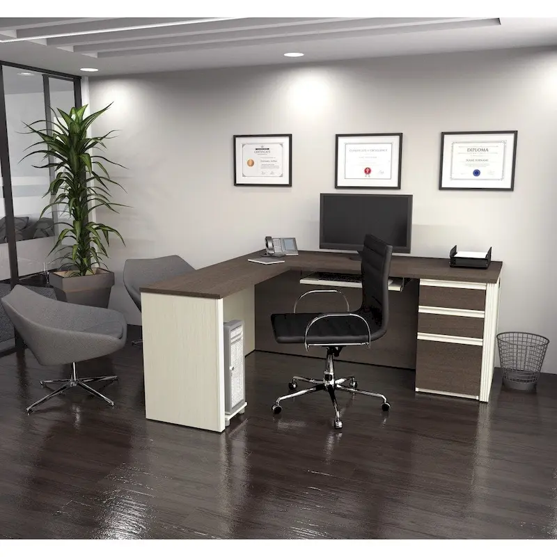 L-Shaped Office Desk with Storage Drawers