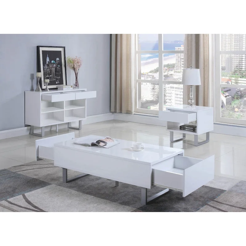 Mila High Glossy White Rectangular 1-drawer End Table