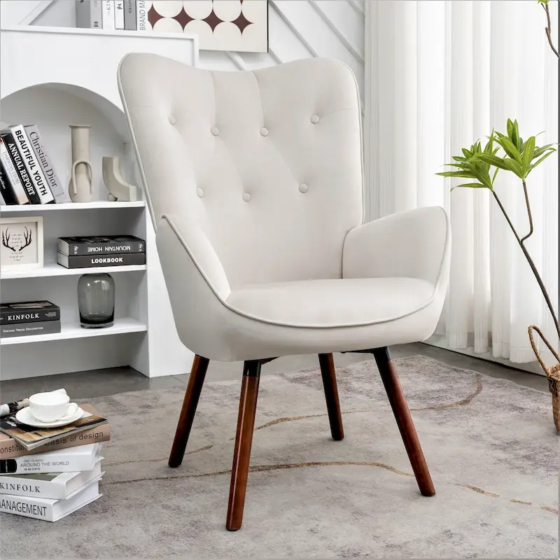 Ivory / Yellow / Blue / Red Orange / Black / Teal / Grey Button-Tufted Wingback Accent Chair with Flared Arms, 1-Person