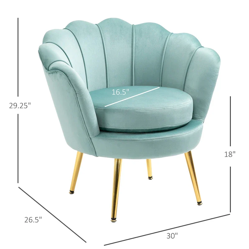 Green Velvet Lotus Accent Chair with Gold Legs - Single Seat