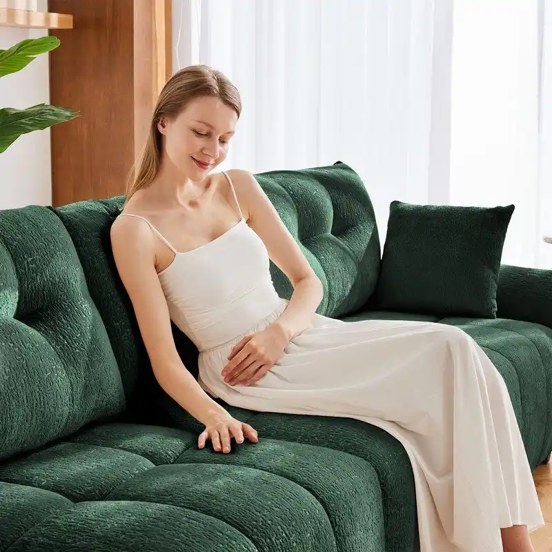 110.2 Chenille 3 Seater Upholstered Sofa, 2 Ottoman