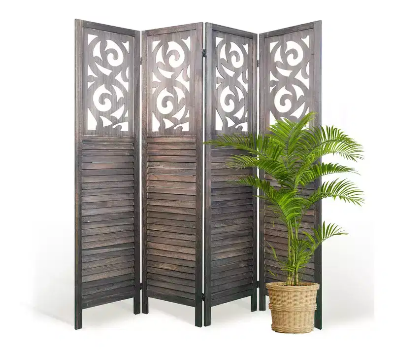 Dovelina Wood Room Divider 5.6 ft Folding Privacy Partition Screen 4/6/8 Panels Brown