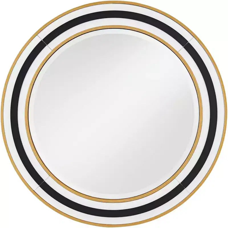 Possini Euro Design Cape Cod Round Vanity Wall Mirror Modern Beveled Glass Black White Gold Frame 31 1/2 Wide for Bathroom Home