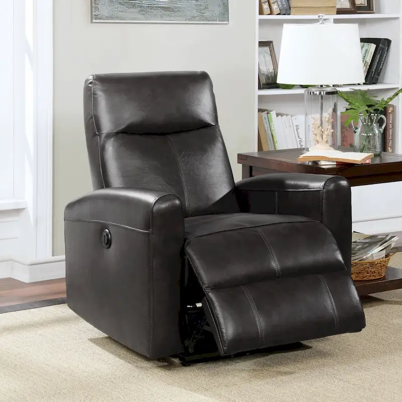 Contemporary Leather Power Recliner with Lumbar Massage