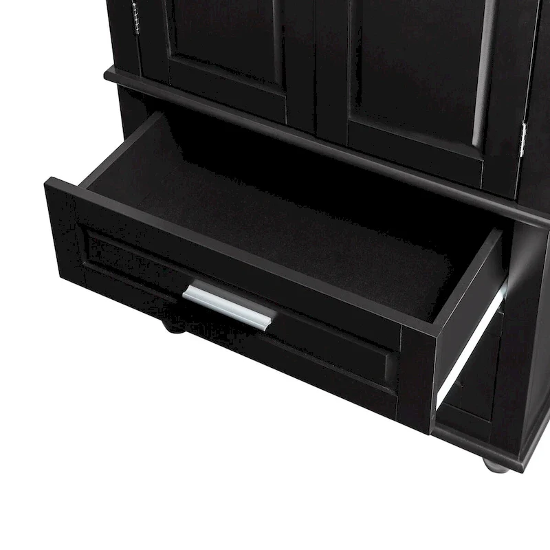 Black Wood Finish Tall Storage Cabinet with 2 Drawers, Single-User