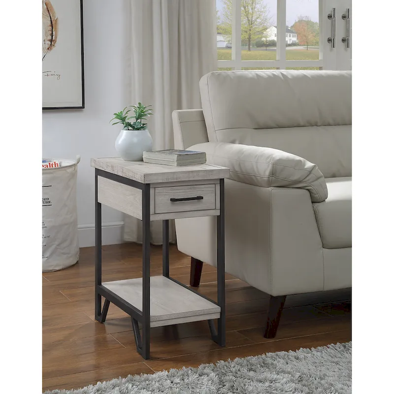 Industrial 12-inch Metal 1-shelf 1-drawer Compact End Table with USB Ports