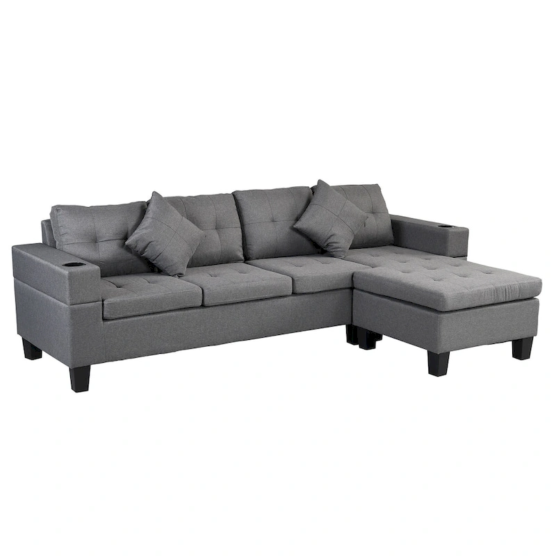 Modern 4-Seat L-Shaped Sectional Sofa with Lounge Chaise