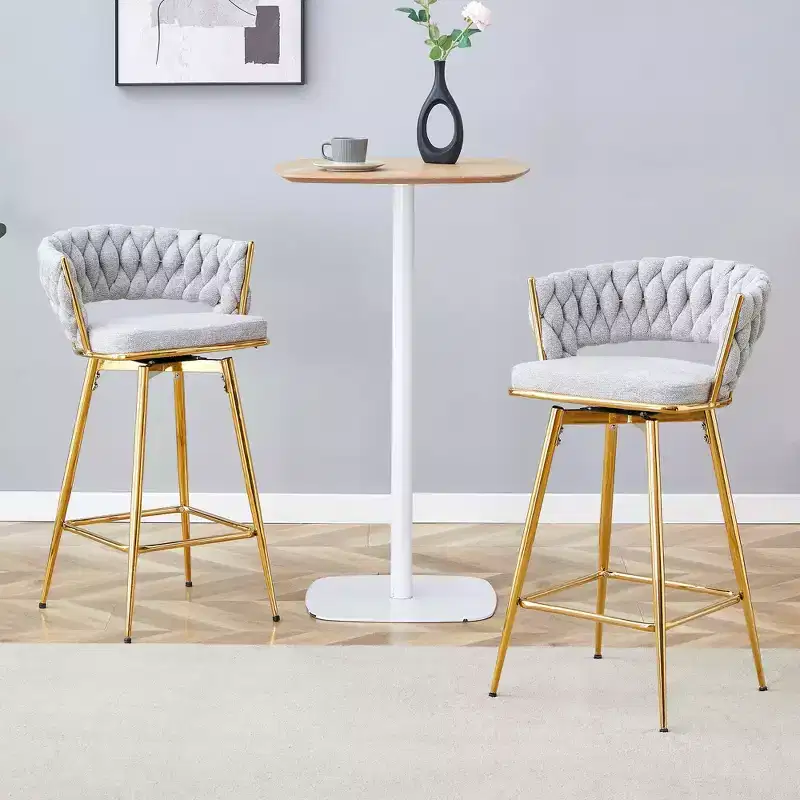 Okak Swivel Bar Stools Set of 2/4, Breathable Cotton Counter Height Barstools with Electroplated Metal Frame, Rust-Resistant Seating for Kitchen
