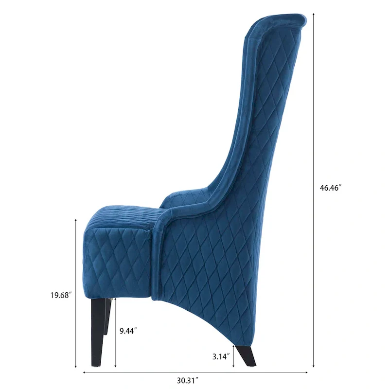 High-backed velvet wing-back chair with wooden legs