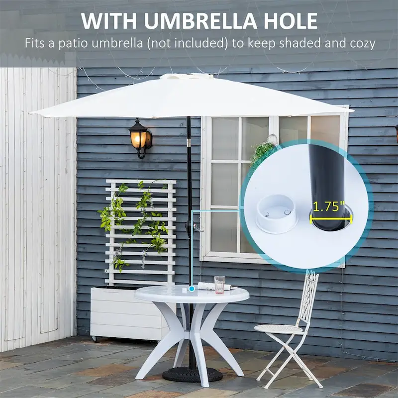 Outsunny Round Plastic Patio Table with Umbrella Hole,Dining Table