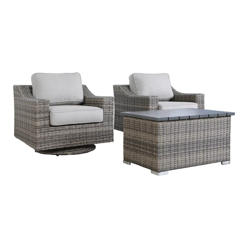 Swivel Rocker Grey 3 Piece Sectional Seating Group With Cushion