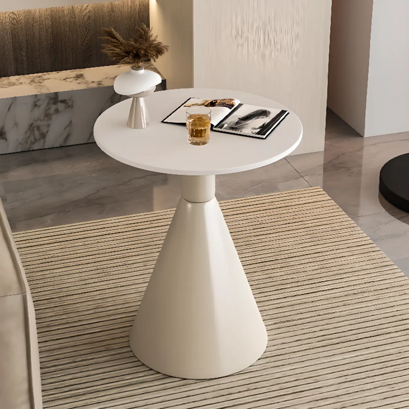 Modish Stone Round End Table with Metal Base