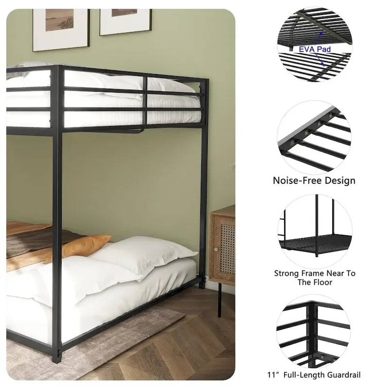 Adin Modern Full Over Full Bunk Bed with Black Metal Guard Rail by Christopher Knight Home